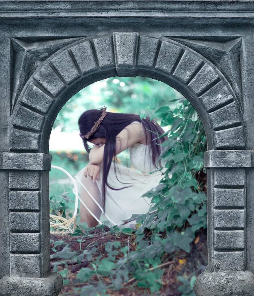 stone, door, old, wall, arch, young woman, magic, story, fantasy, art, illustration, middle ages, magic, illustration, illustration, illustration, illustration, illustration